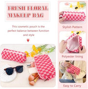 ZLFSRQ 3Pcs Checkered Makeup Bag for Women Large Cosmetic Bag Set Travel Toiletry Bag Makeup Pouch Bag for Purse Pink Zipper Storage Bag Organizer Cute Small Aesthetic Girls Car Essentials Bag