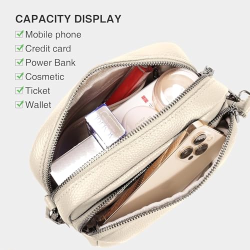 Crossbody Bag for Women, Small Leather Camera Purse Thick Strap Cross-body Bags, Triple Zip Shoulder Bag with Guitar Strap