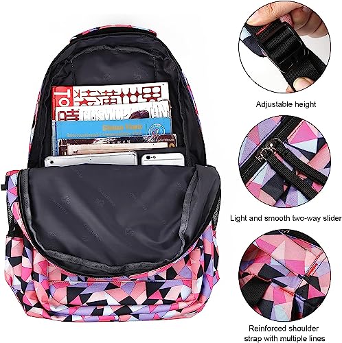 Yoawllty School Bag for Girls, Kids Backpack for School Bookbag for Elementary 3 in 1 School Bag Sets with Lunch Tote Pencil Bag and Cartoon Sticker(Pink)