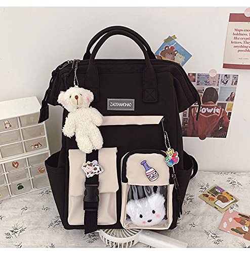 zyxddd Kawaii Backpack with Kawaii Pin and Accessories Cute Kawaii Backpack for School Bag Kawaii Girl Backpack Cute (Black)