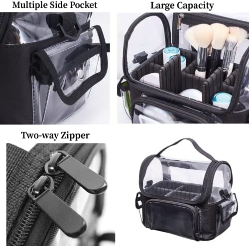 Travel Makeup Bag,Makeup Brush Case Travel Toiletry Bag Cosmetic Train Cases Artist Storage Bag with Adjustable Dividers for Cosmetics Makeup Brushes Toiletry Jewelry Digital Accessories(Black)