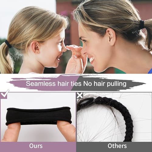 SYGY 100 PCS Hair Ties for Women, Elastic Cotton Thick Seamless Black Hair Bands, No Crease No Damage for Thick/Thin Hair, Soft Hair Ties Ponytail Holders Hair Accessories