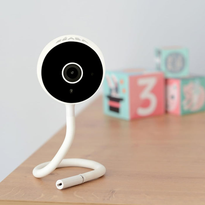 Béaba Zen Baby Monitor Camera, Wireless Security Camera, Malleable Stem for Installation, Wi-Fi Video and Audio Connection for Monitoring, Easy Maintenance, White