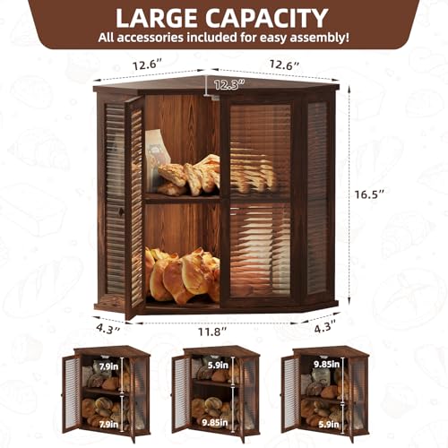 Aycarzcy Corner Bread Box for Kitchen Countertop, Large Wood Bread Storage Container Breadbox for Homemade Bread (Brown)