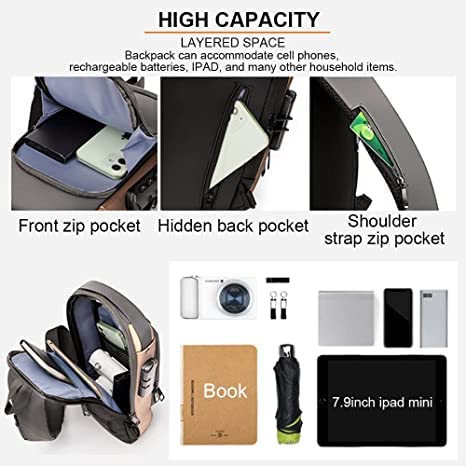Furixin Anti-theft Sling Bag Business Men Bag Chest Crossbody bags with USB Charging Port Waterproof Small Backpack for Outdoor Work Hiking Running Sport Travel Bag Black (A)
