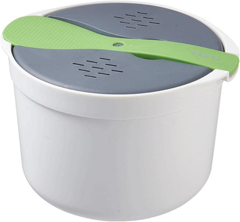 Microwave Rice Cooker, 2L Microwave Steamer Set with Rice Scoop, Lid, Strainer and Steaming Pot, Microwave Rice Maker Set for Pasta, Potato, Vegetables, Quinoa, Oatmeal, Non-stick, BPA Free (Green)