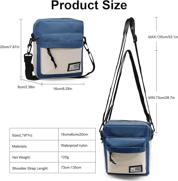 BIGTHREE Small Crossbody Bag, Shoulder Bag, Men's Handbag Shoulder Bag, Nylon Crossbody Bag, with Zipper and Adjustable Strap, Mens Cross Body Bag, for Work Business Travel Mens Gifts
