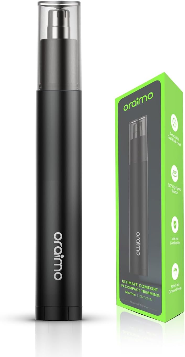 Oraimo Nose Hair Trimmer for Men & Women, 10,000 RPM Stainless Steel Dual-Blade, 360° trimming, Safe & Comfortable, Nose, Ears & Eyebrow Hair Trimmer, No Pulling, Sleek & Portable Design for Travel