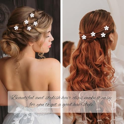 30 Pcs Mini White Rhinestone Flower Hair Clips for Girls, Cute Hair Claw Clips for Women, Decotative Wedding Bridal Hair Barrettes and Pins for Brides Parties Festivals (White)