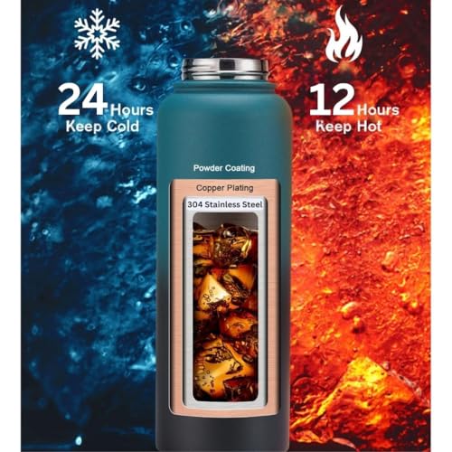 Thermos Flask Insulated Water Bottle 24oz with Straw-Brush-3 Lid-handle, Triple Wall Vacuum Stainless Steel Water Bottle Sports Jym Office school kids Water Bottle keep Hot Cold Water Bottle 700 BLUE