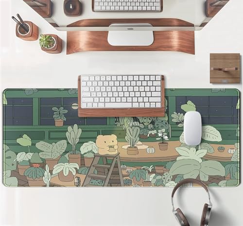 NALACAL Cute Desk Mat Kawaii Bear XL Large Gaming Mouse Pads Desk Mats Pads on top of Desks Mousepad Cute Anime Plant Desk Protector 31.5x11.8 in Aesthetic Brown and Green Forest Keyboard Pad