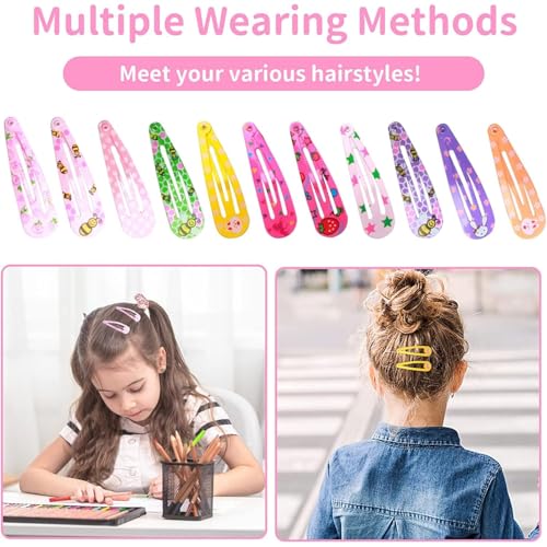 Snap Hair Clips, 100pcs Non-Slip Metal Barrettes Cute Toddlers Hair Clips Assorted Colors 2inch for Girls, Women
