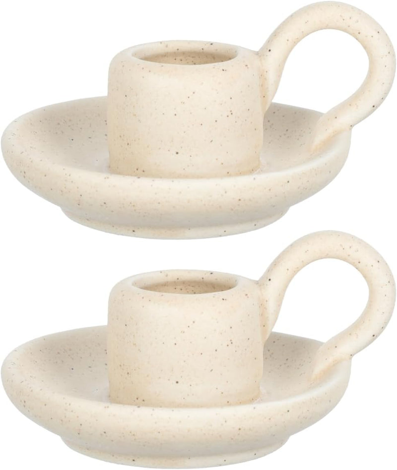 Alipis 2 Pcs Ceramic Candle Holder Taper Candlestick Holder Candlelight Stand for Holiday Dining Room Home Decoration Display Beige