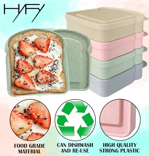 HYFY [4 PCS] Sandwich Boxes Toast Shape Lunch Box Containers Sandwhich Boxes Box Containers Bread boxes Lunch Boxes Lunch Containers Food Safe Microwave Safe Freezer Safe