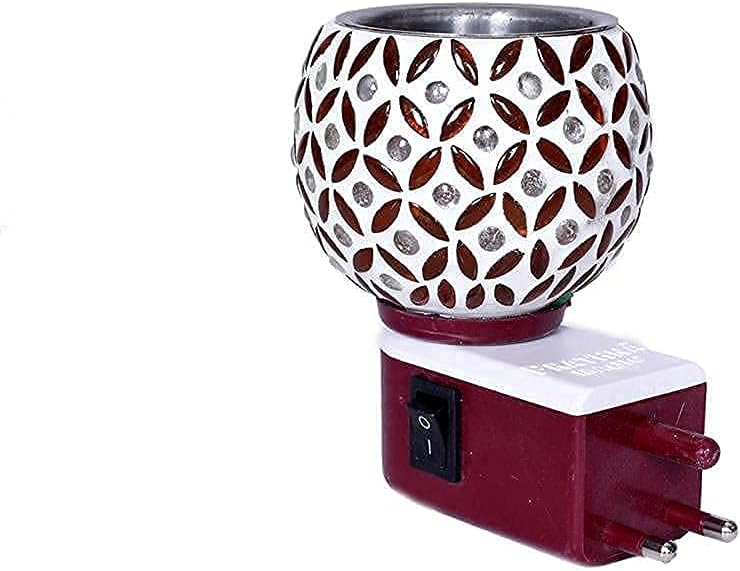 SHREE HANS CREATION | Kapur Dani Electrical Camphor Diffuser. Glass Kapoor Dhani & Essential Oil Diffuser with On Off Switch to Toggle Between Burner & Lamp (Blue Star)