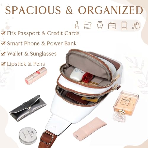 RAVUO Sling Bag for Women, Water Resistant Small Crossbody Chest Bag Trendy with Adjustable Strap Faux Leather Fanny Pack Backpack for Travel Sport Hiking
