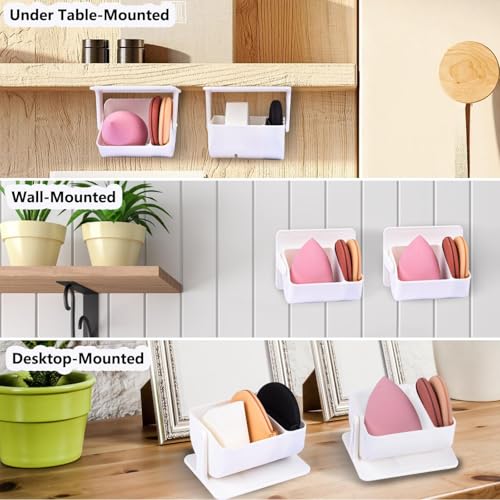 NimbusNote 2Pcs Makeup Sponge Holder, 360 Degree Rotating Beauty Blender Holder Case Organizer, Make Up Puff Sponge Drying Stand, Egg Powder Puff Protective Container Storage Box, for Vanity, Bathroom
