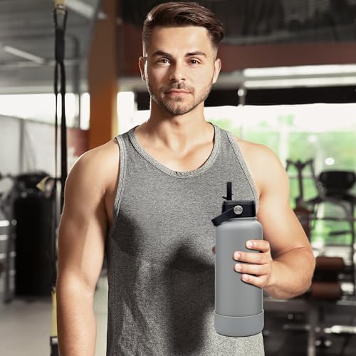 Hssentials Stainless Steel Water Bottle Flask Double-Walled Vacuum-Insulated 2 Lids Eco-Friendly Perfect for Cold & Hot Drinks On The Go 100% Leakproof - Gym, School, Travel (Smoke Grey, 1000ml /34oz)