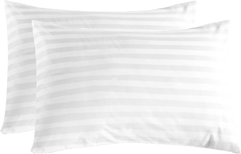 100% Cotton Luxury Hotel Quality Sateen Duvet Cover Set, 2cm Satin Stripe, Hidden Button Closure, Ultra-Soft Sateen Weave, Breathable & Hypoallergenic (White, Twin/Single 160x210cm) - White H.W Pillow Cover (Pair)