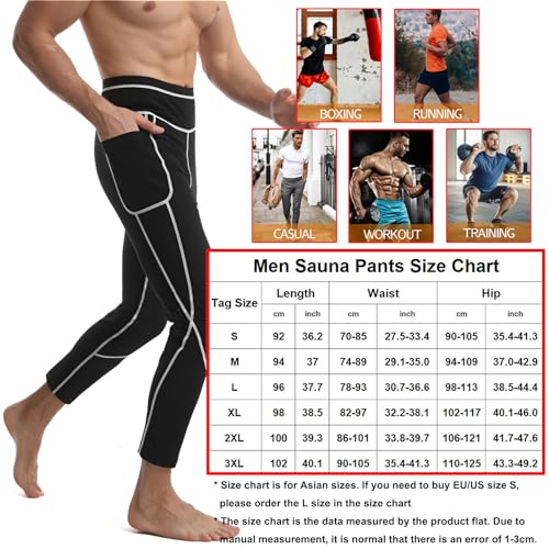 Men's Sweat Sauna Leggings, High Waist Tummy Control, Workout Pants with Pocket