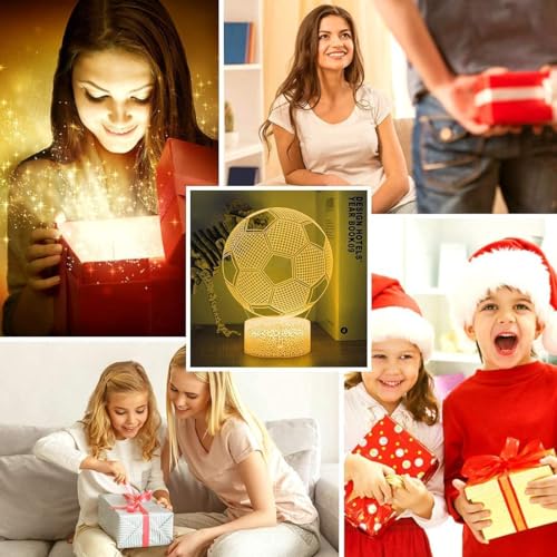 Khazna Soccer 3D Illusion Lamp, Soccer Gifts for Boys Girls, 3D Night Light with 16 Colors Change Remote Control Decorative Desk Lamp Creative Birthday Christmas Gift Sports Fans Toys (Football 1)