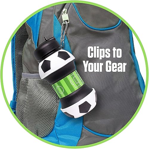 Vercapm Clip-On Collapsible BPA-Free Silicone Soccer Ball Water Bottle for Kids, 18 Oz. Size