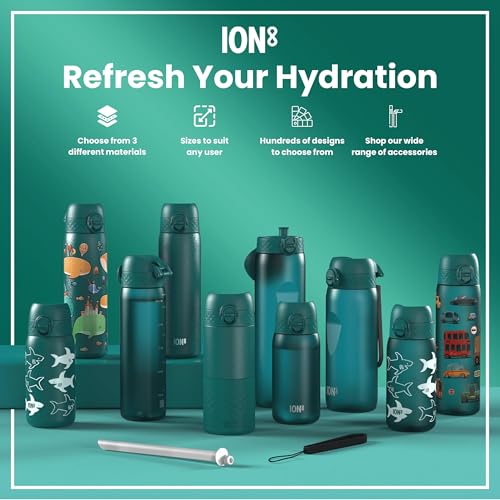ion8 Trinkflasche, 500 ml, Auslaufsicher, Einhand?ffnung, Sichere Verriegelung, Sp?lmaschinenfest, BPA-frei, Tragegriff, Klappdeckel, Leicht zu Reinigen, Klimaneutral, Automobil-Design