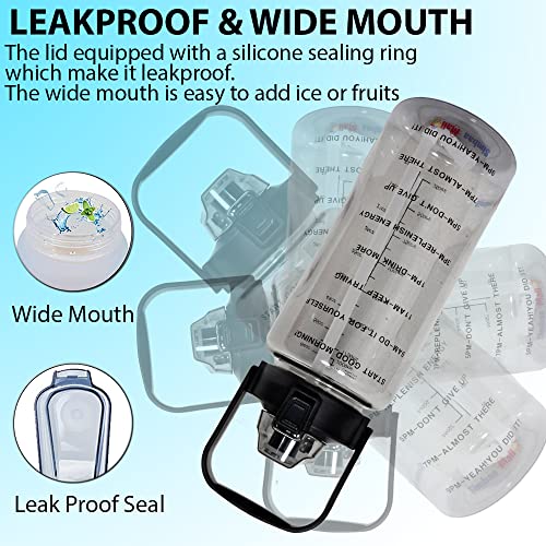 Simbaa Mall™ Motivational Large Water Bottle 2 Liters With Time Markers Reminder,BPA Free Leak-proof Reusable Bottle With Removable Straw & Handle, Clear Bottle for Kids, Gym, Fitness |5 Colors (Pink)
