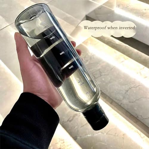 BAVIEN 500/ 750ml Plastic Water Bottle with Time Marker, Large Capacity Leakproof Drink Bottle Transparent Milk Juice Simple Cup for Men Women Gym Outdoors Sports Fitness (750ML, Black)