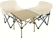 YU WELL Portable Roll-Up Camping Table with 4 Chairs, Lightweight Aluminum Folding Picnic Table Set with Carry Bag, Waterproof, Rust-Resistant Outdoor Table & Chair for Camping 95X55X50CM Black - Beige Table 53X50X50CM With 2 Chairs