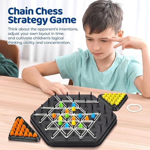 AM ANNA Chain Triangle Chess Game, Triggle Rubber Band Game,Brain Games Triangle,2 to 4 Players Triangle Peg Rubber Band Game, for Kids and Adults Board Games Family Night (Triangle Chess)