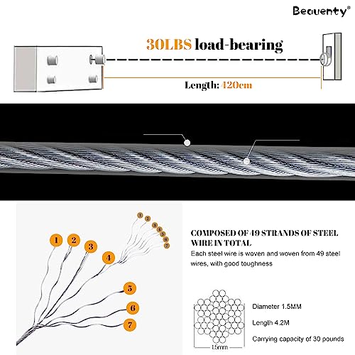 Beauenty Retractable Clothesline, Stainless Steel Wall Mounted Clothes Dryer, 4.2m Heavy Duty Adjustable Double Wire Rope, Round and No Punching, Polished Chrome Finish (White)