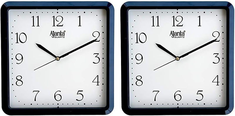Ajanta Plastic Step Movement Wall Clock (Blue, 9 Inch) - Analog - Blue Standard (Pack of 2)