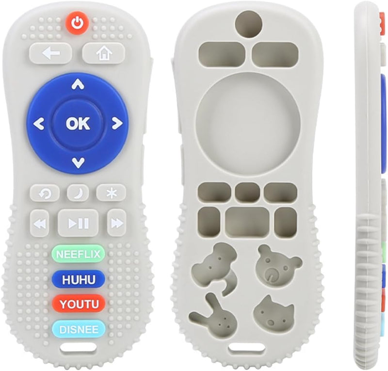 ECVV 2 Pack Remote Control Baby Teething Toys Silicone Baby Relief Teether BPA Free Remote Teether Chew Toys for Toddlers Infant (Black & Gray)
