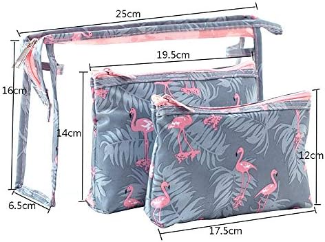 QTL Waterproof Flamingo Cosmetic Bag Set Toiletry Storage Organizer for Women Girls(Grey)