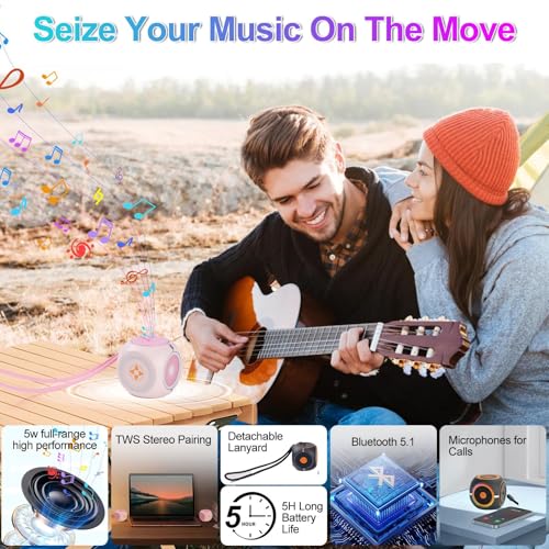 Small Bluetooth Speaker, Mini Portable Rotating Wireless Speaker, Cool Tech Gadgets and Colorful Lights, Ideal Gift for Men, Women for Office, Portable PC Speaker for Boys Teens Men Gift (Black)