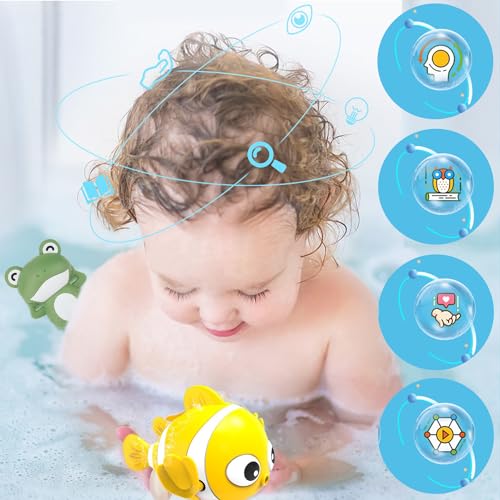 Masroo Bath Toys, Pool Toys Game Toys,10 Pack Cute Swimming Bath Toys With Fishing Net for Toddlers 1-3,Floating Wind Up Toys for Boy Girl, New Born Baby Bathtub Water Toys, Pool Toys Gift for 3+ Kids