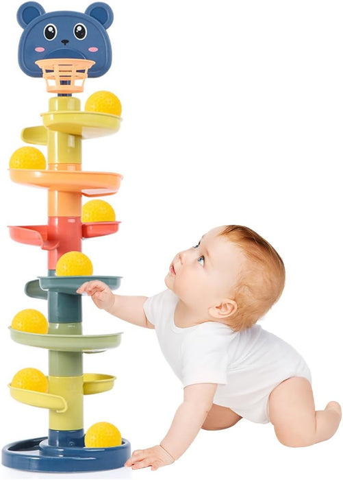 ECVV Baby Ball Tower: 6-Tier Swirling Ramp with 7 Balls | Educational Activity for 1 2 3 4 Years Boys Girls | Ball Drop and Roll Tower for Kids Toddlers