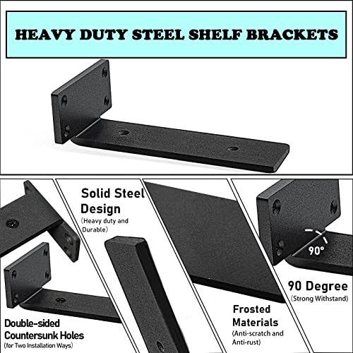 YMDparts Heavy Duty Blind Shelf Brackets, 5mm Thick Rustic for Custom Wood Shelves, 12 Inch Solid Steel Black With Hardware Needed (6Pcs)