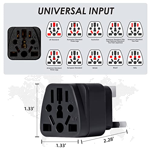 infino™ World to UK Travel Adapter (3-Pack, Black) - Universal 3-Prong Power Converter, Transforms US/JP/AU/EU/CN plugs to UK - Grounded, Safe & Compact for All Devices, Includes 13A Fuse + 2 Spares