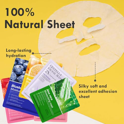 MMOOUP Collagen Essence Sheet Facial Masks, Pack of 8 Hydrating Facial Sheet Mask, Moisturizing Anti-Aging Facial Mask Packs for Daily Skin Care Spa