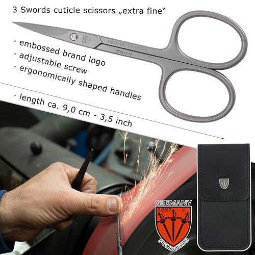 3 Swords Germany - brand quality STAINLESS STEEL INOX CURVED CUTICLE SCISSORS (1 PIECE) with case for manicure pedicure - nail care by 3 Swords - Made in Solingen Germany