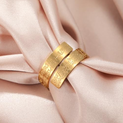 Dreamtimes Islamic Ayatul Kursi Rings for Women Muslim Quran Allah Split Rings Allah Ayatul Kursi Ring Arabic Calligraphy Rings for Men Gifts Islam Eid Ramadan