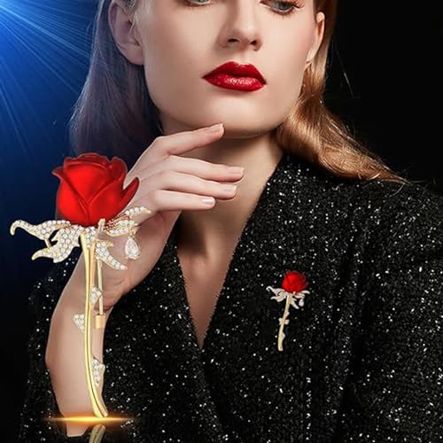 Excefore Rose Flowers Brooches Pins Women's Fashion Crystal Pins Tulip Brooch Alloy Rhinestone Leaf Brooch, Lapel Pins Dress Suit Bouquet Ceremony Accessories Jewelry, 2PCS