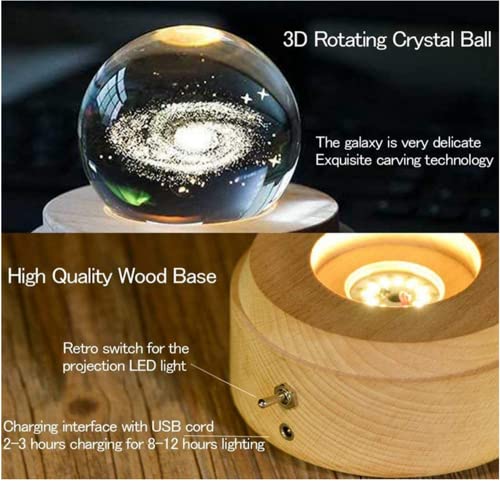 SKEIDO Projection LED Light 3D Crystal Ball Music Box Luminous Rotating Musical Galaxy Box Wood Base Best Gift For Birthday Christmas