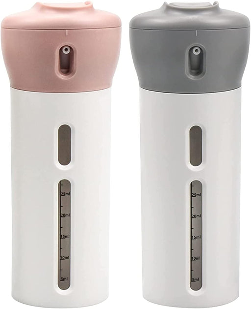 MAKINGTEC Travel Dispenser Bottle, 4 in 1 Travel Bottles for Shampoo Lotion Gel Set, Leak-proof Travel Containers Bottles for Toiletries Body Wash Liquid Cream(pink+gray)