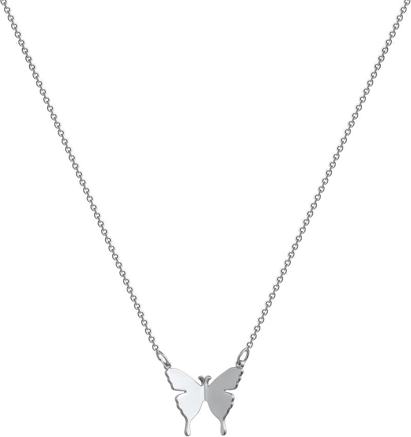 Dainty Butterfly Necklace for Women 14K Gold Plated Butterfly Pendant Necklace Minimalist Charm Jewelry - Silver
