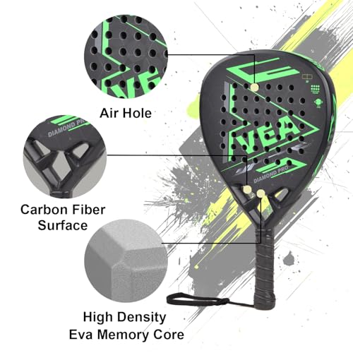 VEA Diamond Pro Padel Racket with Cover - Carbon Fiber Racquet, Lightweight, EVA Core - Professional Performance