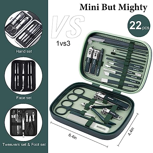 NALACAL Manicure Set Nail Clippers Kit 22 Pcs Professional Pedicure Set Sharp and Durable Stainless Steel Nail Care Tools for Men Women with Luxurious Travel Case (Dark Green)