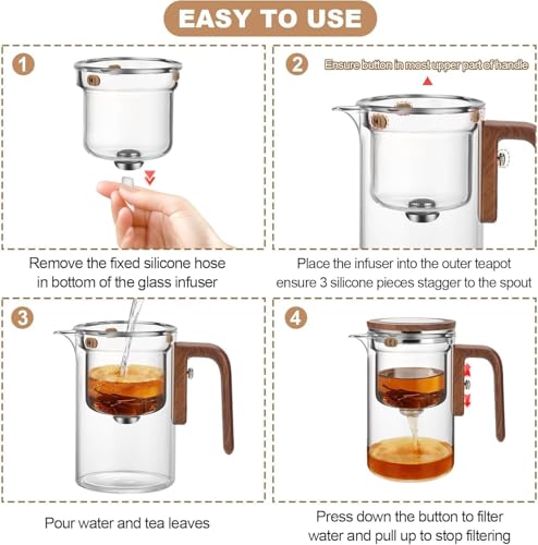 Enchanti Tea Pot with 2 Cups, Glass Teapot with Infuser, Magic Witchcraft Enchanted Tea Kettle with Strainer for Water Separation, Magical Push Control Tea pot for Loose Leaf Herbal Teas, 600ML